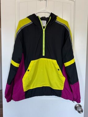 Urban Outfitters Colorblock Windbreaker Jacket Neon Yellow Y2K